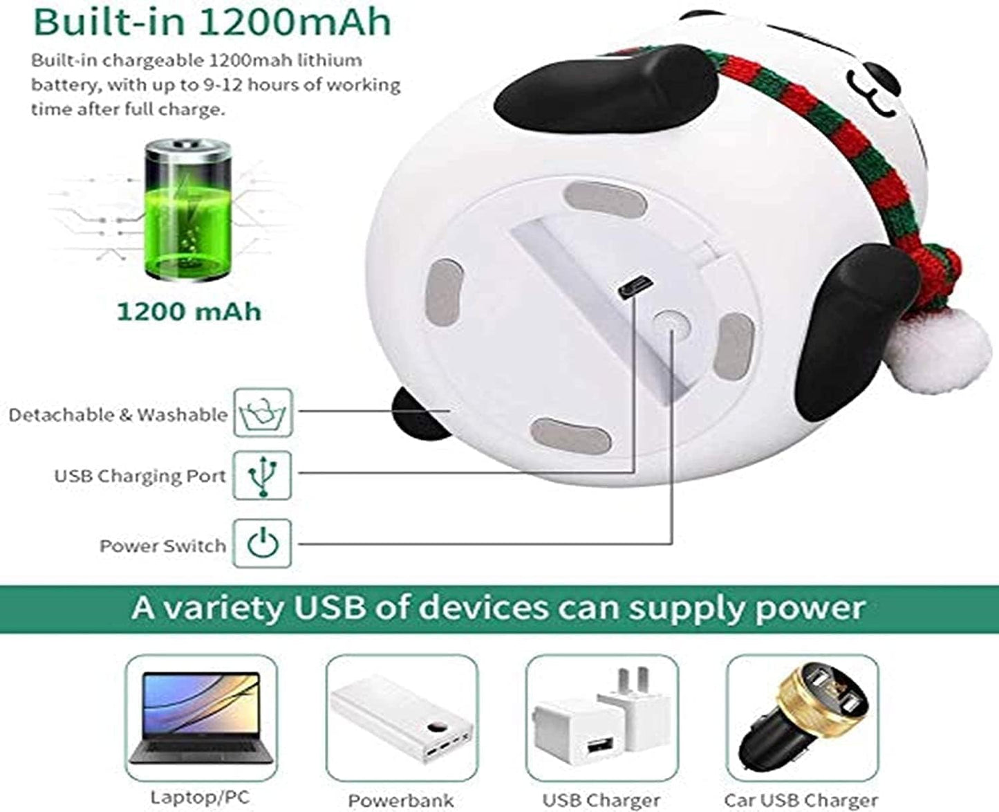 Cute Panda Lamp (Light) Rechargeable, Cute Silicone Kawaii Night Lamp for Bedroom with Touch Gesture 7 Color Changing Adorable Christmas Gift Kids, Light,Table,Beside Kids Room (Panda-Lampled, White)