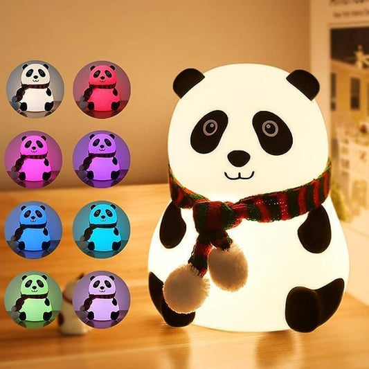 Cute Panda Lamp (Light) Rechargeable, Cute Silicone Kawaii Night Lamp for Bedroom with Touch Gesture 7 Color Changing Adorable Christmas Gift Kids, Light,Table,Beside Kids Room (Panda-Lampled, White)