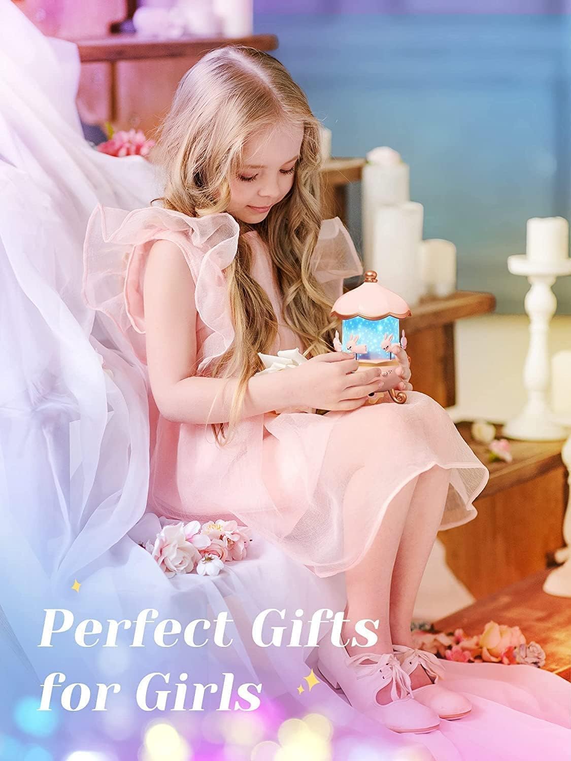 Rabbit sky projector  – 360° Rotating Lamp with 6 Films, 5 Colours, 1200mAh Rechargeable Battery, Bedroom & Office Decor, Birthday Gift for Children