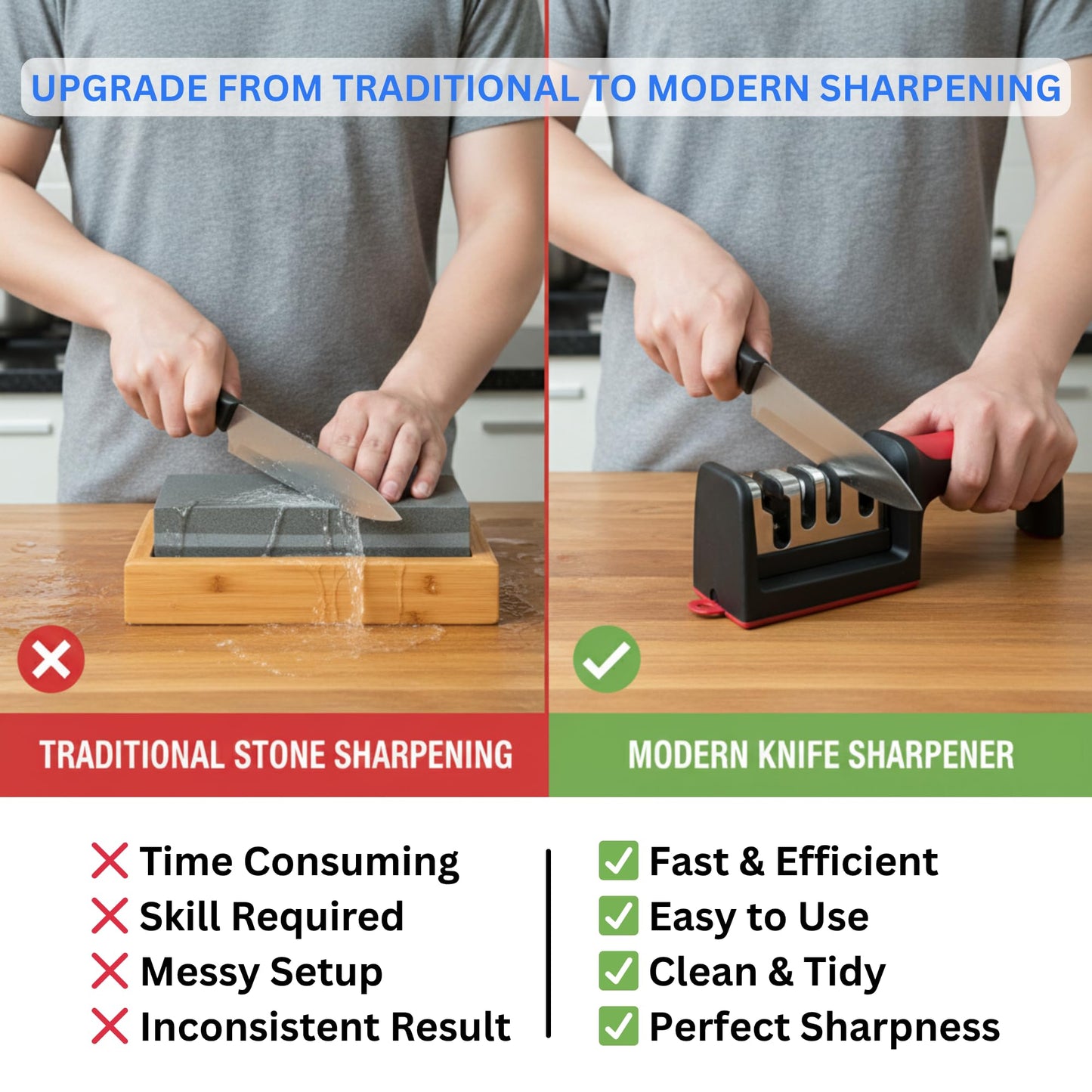 3-in-1 Manual Knife Sharpener for Kitchen – Sharpen Straight, Serrated & Scissor Blades | Tungsten Steel & Ceramic Sharpening System | Non-Slip Base, Ergonomic Handle, Extra Replaceable Head Included