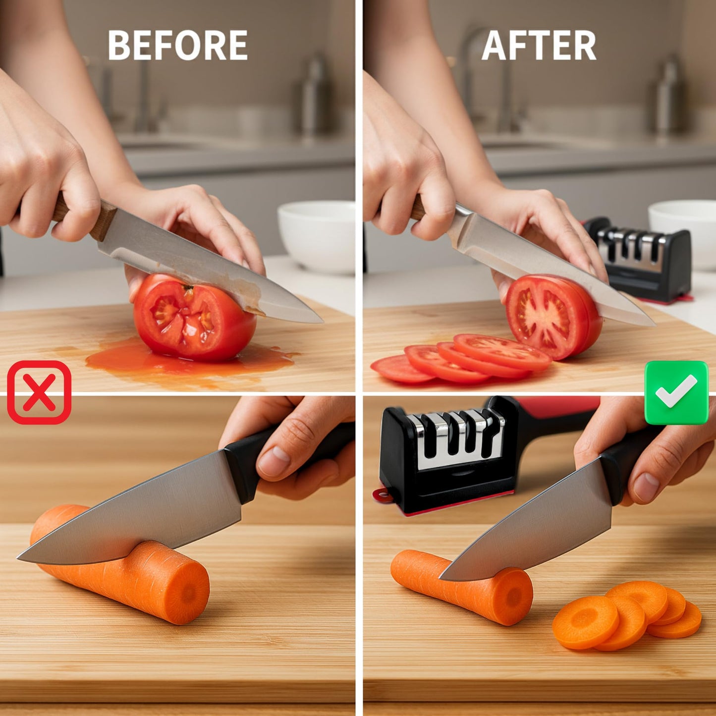 3-in-1 Manual Knife Sharpener for Kitchen – Sharpen Straight, Serrated & Scissor Blades | Tungsten Steel & Ceramic Sharpening System | Non-Slip Base, Ergonomic Handle, Extra Replaceable Head Included