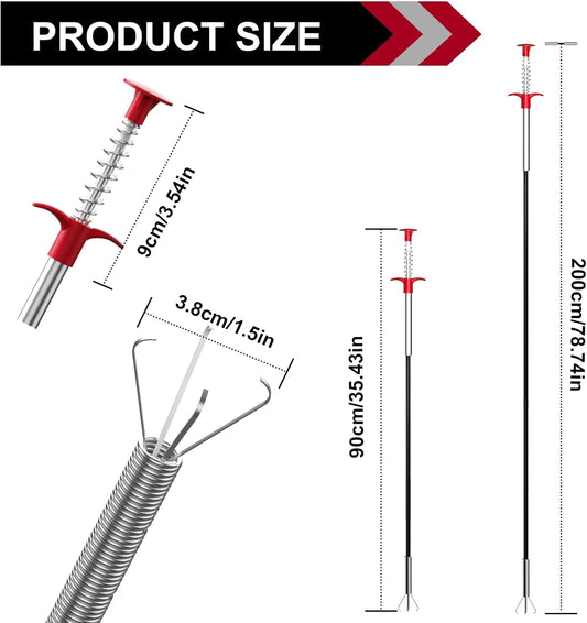 HILIX 2 Pieces Sink and Drains 90/160 cm Professional Spring Pipe Cleaner Cleaning Claw Plunger Pipe Draining Probe Drain Cleaner Hook for Bathtub Kitchen Sink
