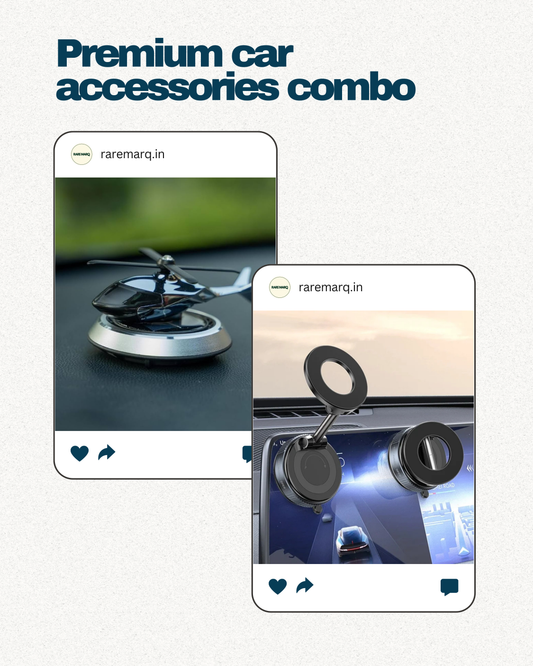 Premium Car Accessories Combo – Helicopter Freshener + 360° Magnetic Phone Holder