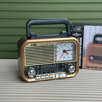 MZ S669 Retro Radio Speaker | AM/FM/SW 3 Band | Classic Clock + USB/TF/Rechargeable