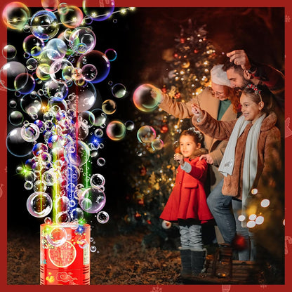 Kids Electric Bubble Machine with LED Lights and Music Automatic Firework Bubble Toy (80ml Solution Included) Portable for Indoor and Outdoor Birthday Parties, Weddings, Camping