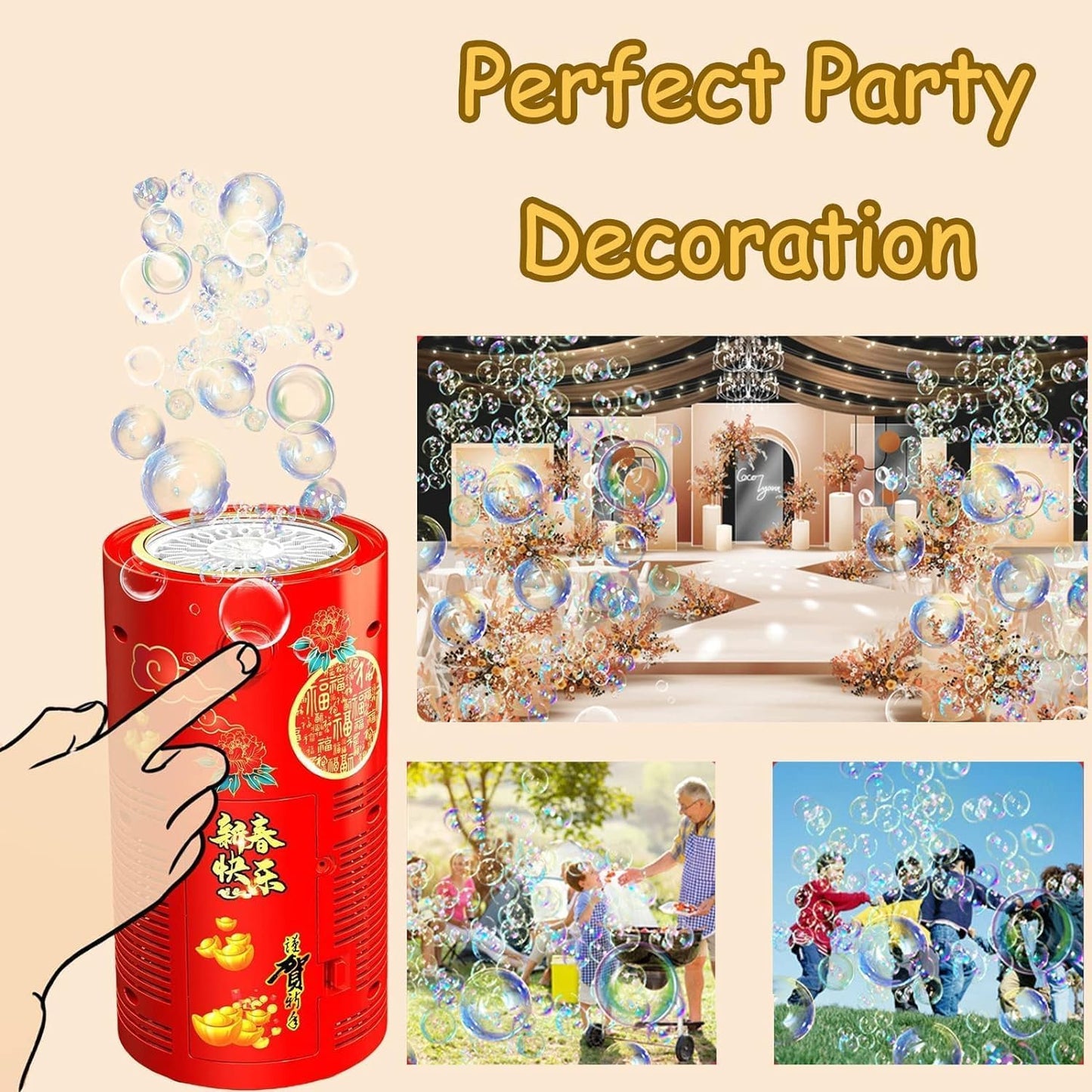 Kids Electric Bubble Machine with LED Lights and Music Automatic Firework Bubble Toy (80ml Solution Included) Portable for Indoor and Outdoor Birthday Parties, Weddings, Camping