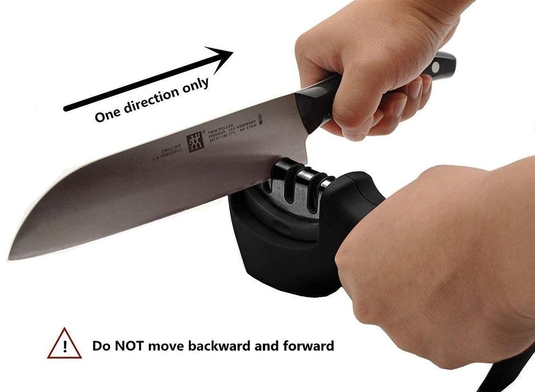 3-in-1 Manual Knife Sharpener for Kitchen – Sharpen Straight, Serrated & Scissor Blades | Tungsten Steel & Ceramic Sharpening System | Non-Slip Base, Ergonomic Handle, Extra Replaceable Head Included